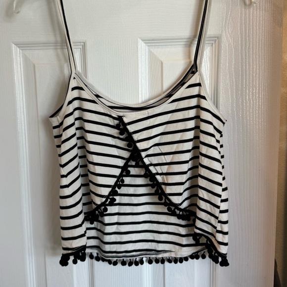 4/$15 Charlotte Russe Black and White Striped Camisole with Pompom Trim XS - Picture 2 of 4